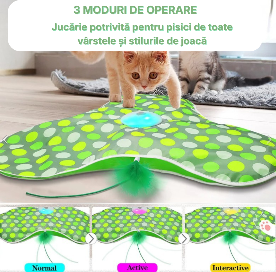 Jucărie Inteligentă pentru Pisici, Interactivă, 3 Moduri de Joacă, cu Sunet și Senzor de Mișcare, Smart, Reîncărcare USB, Atrage Atenția, Stimulază Instinctul Natural