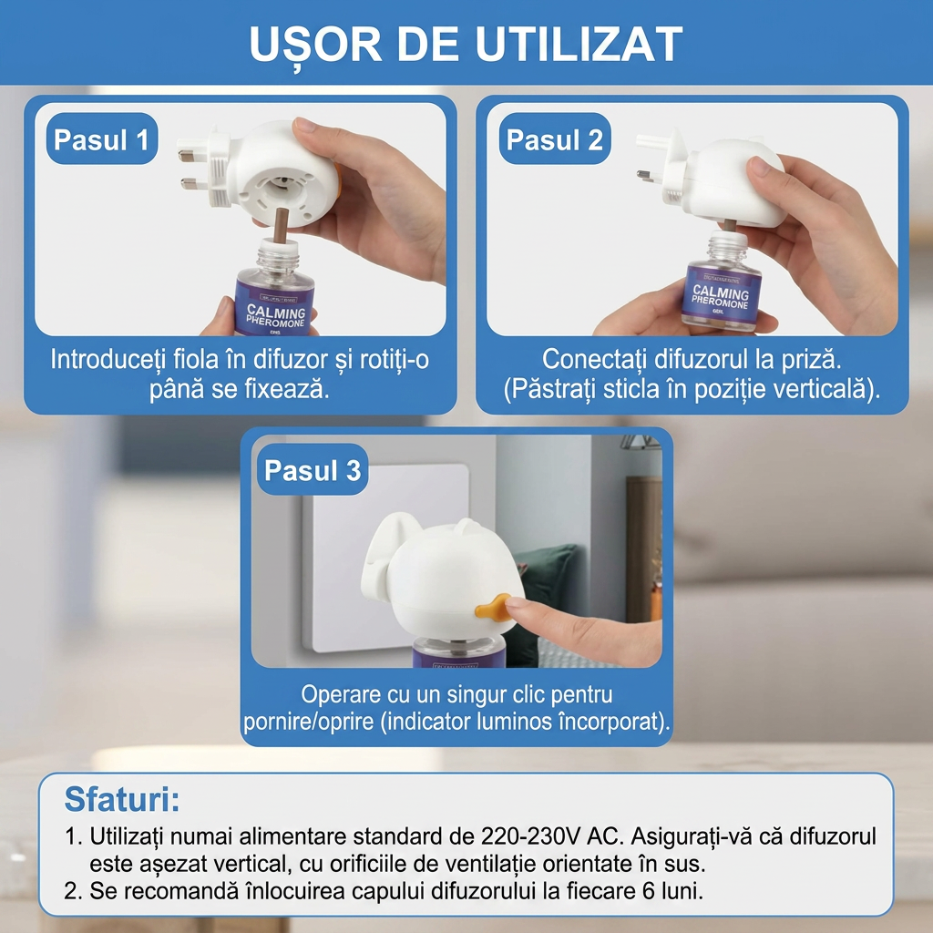 Kit Calmant Anti-Stres pentru Pisici – Difuzor cu 2 Rezerve Incluse