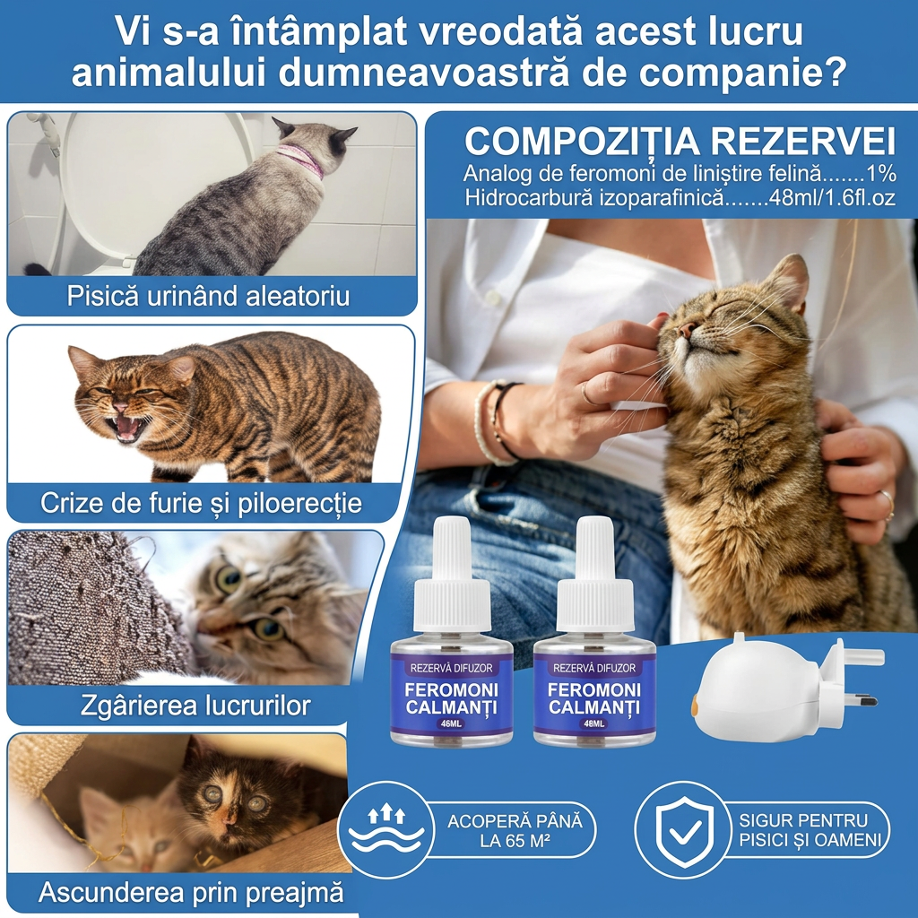 Kit Calmant Anti-Stres pentru Pisici – Difuzor cu 2 Rezerve Incluse