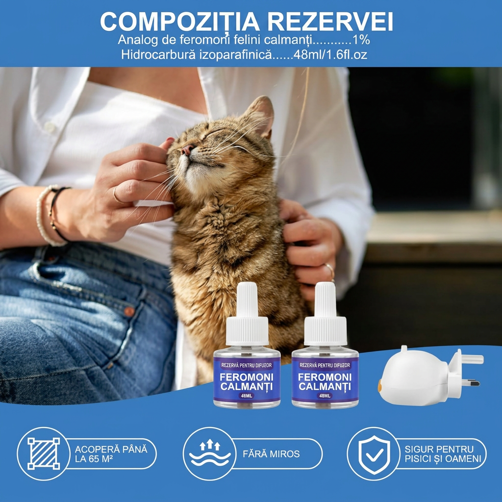 Kit Calmant Anti-Stres pentru Pisici – Difuzor cu 2 Rezerve Incluse